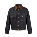 Corduroy Lapel Spliced Plaid Lining Denim Jacket