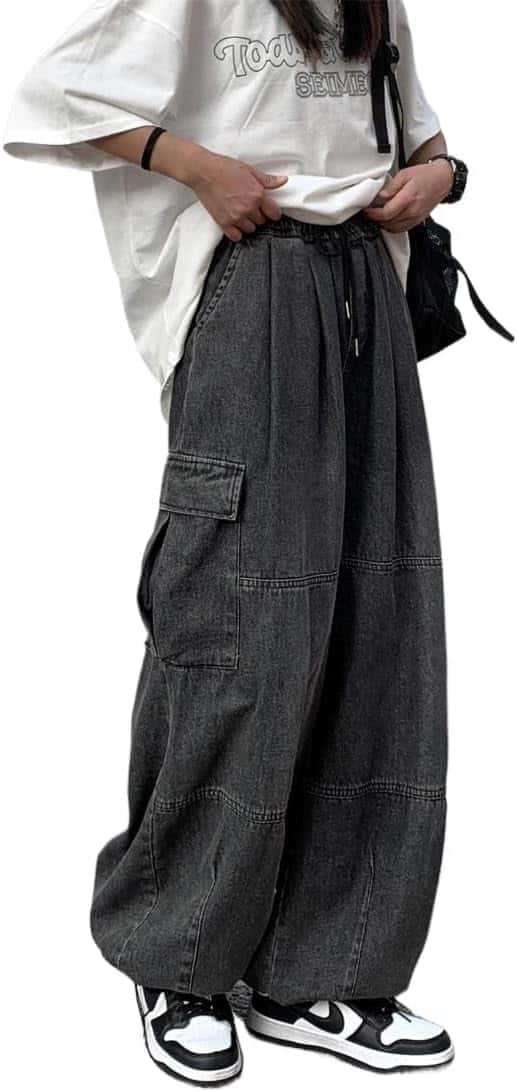 Trendy Denim Pants for Women Summer Loose Fit Distressed Wide Leg Slimming Long Pants