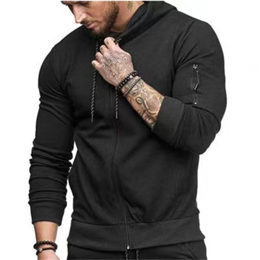 Men's Casual Zip-Up Hoodie with Sleeve Zipper Details, Trendy Athletic Sweatshirt Jacket