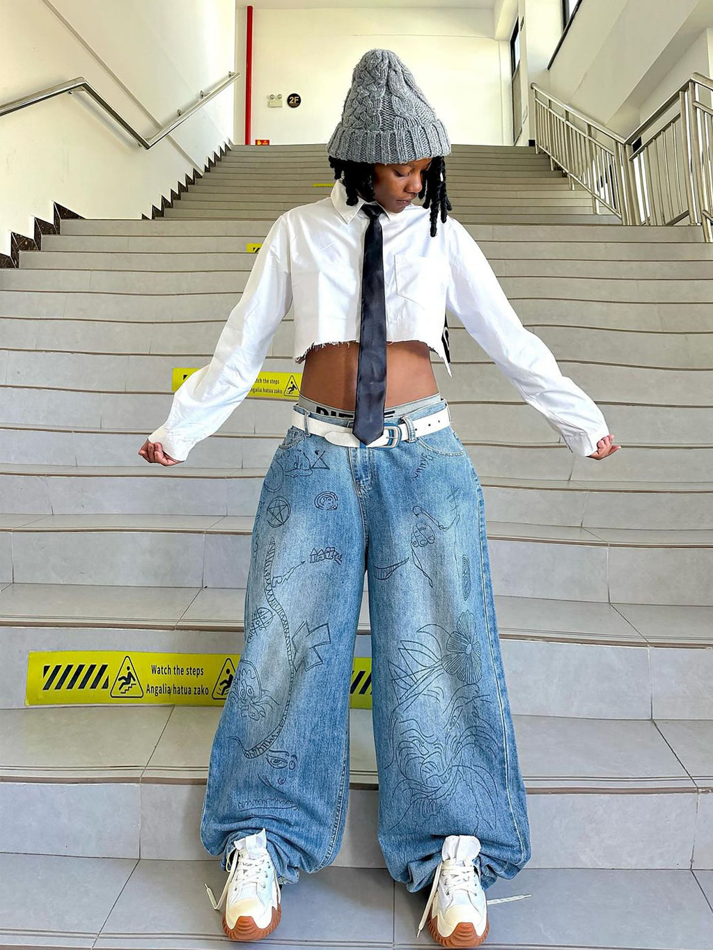 Street Fashion Hand-Painted Graffiti Washed Denim Pants
