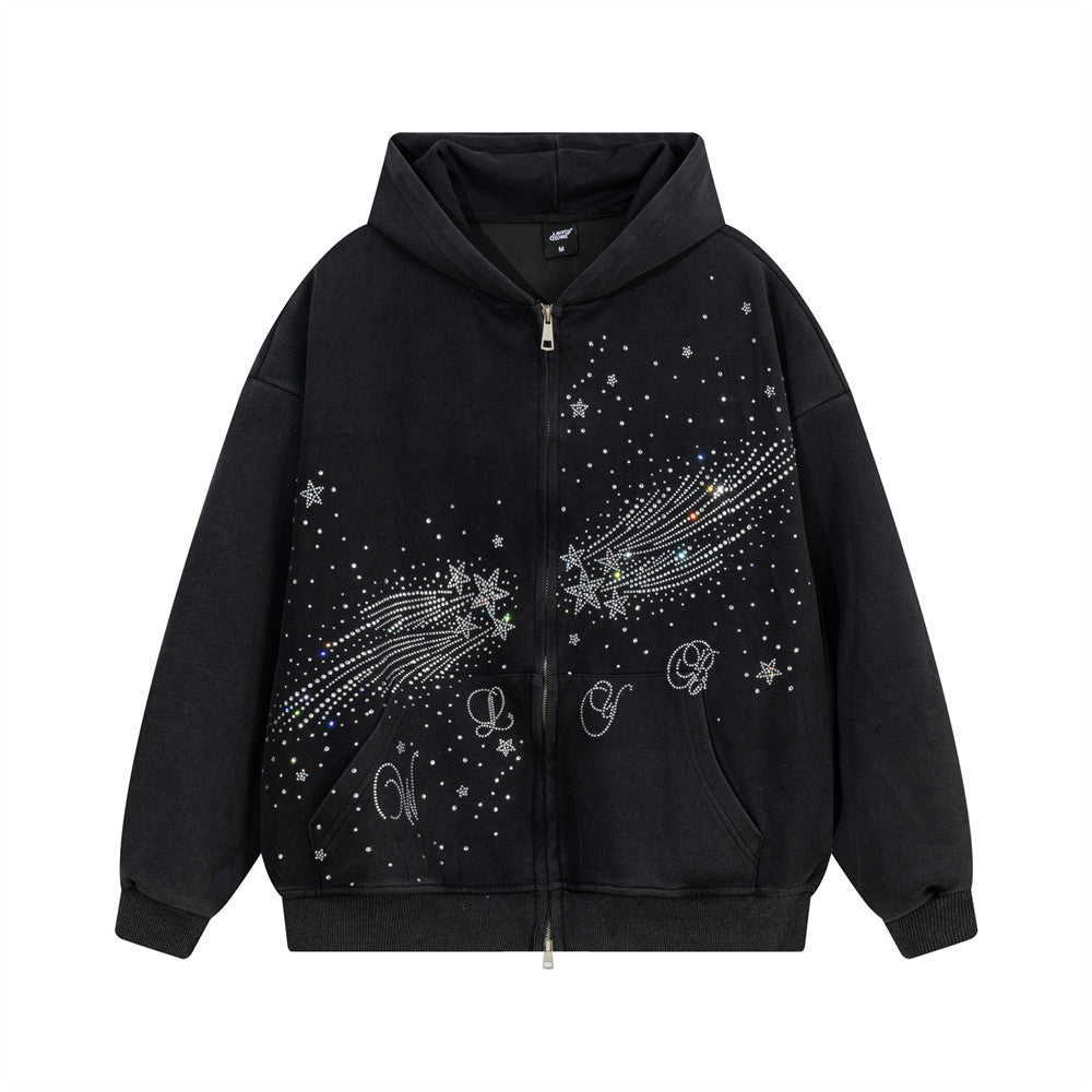 Starry Sky Hot Diamond Hooded Cardigan Sweatshirt